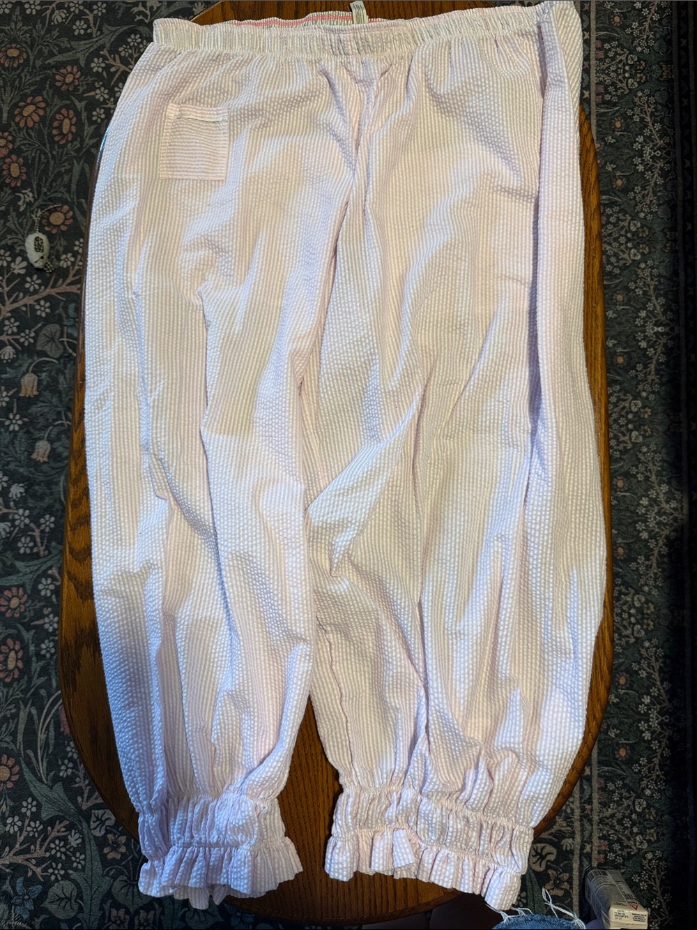 Free People Light Pink Seersucker Ruffle-Hem Lounge Pants